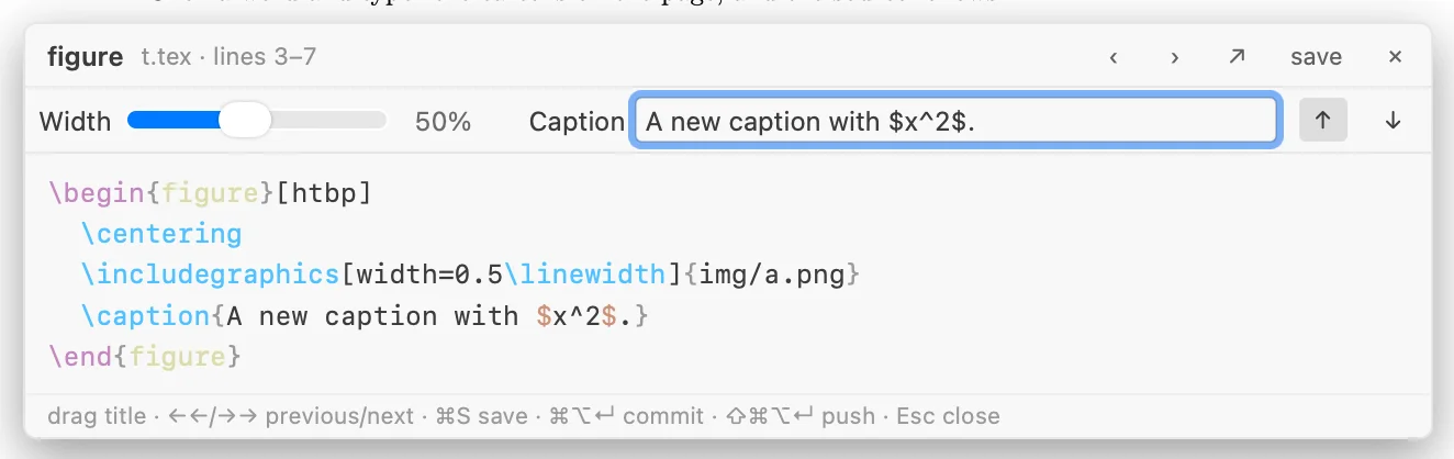 Figure card with a width slider and caption field